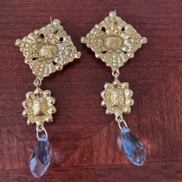 Colorful Crystal, Rhinestone Drop Medallion Dangle Vintage Look Party Earrings - Picture 5 of 10